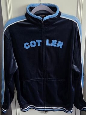 Cotler Vintage Kids Navy and Light Blue Velour Track Jacket Size 14-16